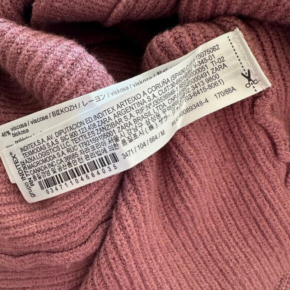 ZARA Mauve Balloon Sleeve V-Neck Cropped Button Chunky Knit Cardigan Sweater M - Picture 8 of 11